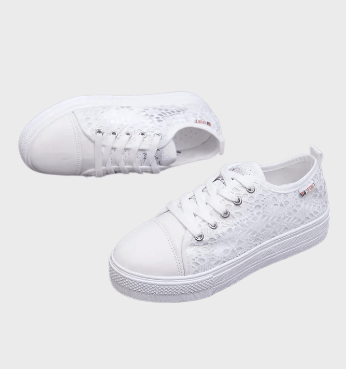 Lacette | Białe lekkie sneakersy damskie z koronką - Oddychające, Eleganckie, Casual styl