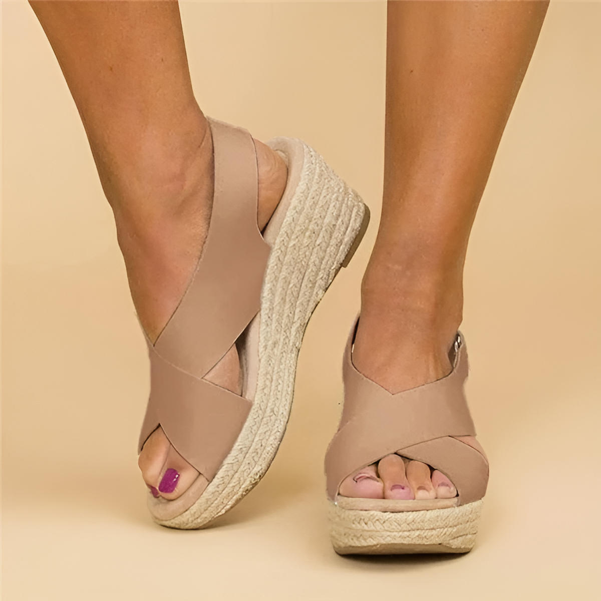 Damskie Espadryle Sofia na Koturnie | Krzyżujące się Paski | Pleciona Podeszwa z Juty | Letnie Sandały Boho
